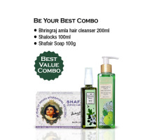 Combo Be Your Best — Shafair Plus + Limpiador Capilar Bhringraj Amla + Shalocks Premium, 100 gramos + 200 ml + 100 ml