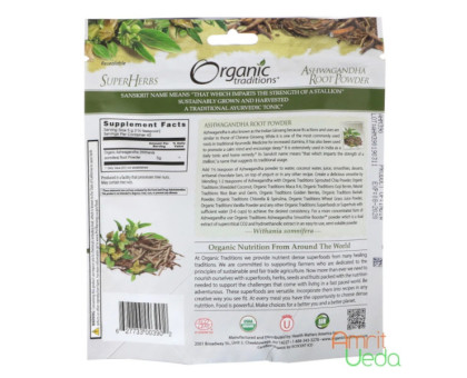 Ashwagandha root polvo Organic Traditions, 200 gramoss