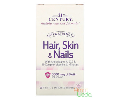 Hair, skin & nails Extra strength 21st Century, 90 tabletas