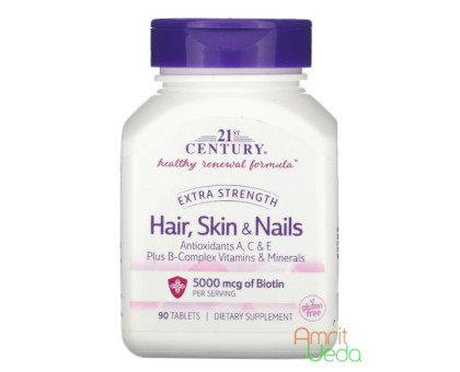 Hair, skin & nails Extra strength 21st Century, 90 tabletas