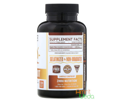 Peruvian Maca 1000 mg Zhou Nutrition, 120 cápsulas