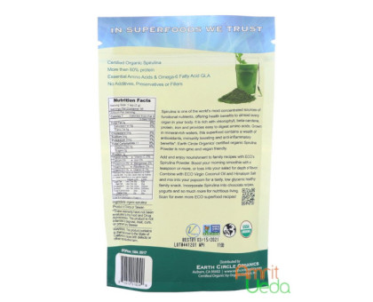 Spirulina polvo Earth Circle Organics, 113 gramoss