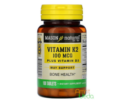 Vitamin K2 plus D3 Mason Natural, 100 tablets